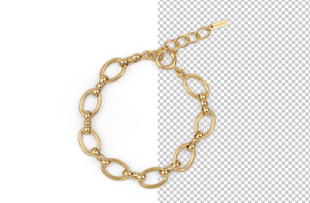Compound clipping path and background cutout for gold chain bracelet
