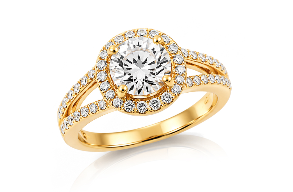 High end diamond ring photo retouching and gold polishing