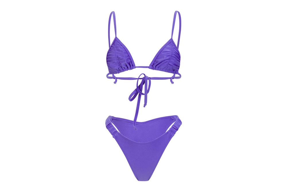 Neck joint and 3D hollow retouching for purple swimwear