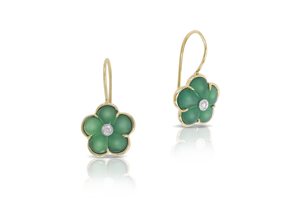 Simple clipping path photo cutout of green flower earrings
